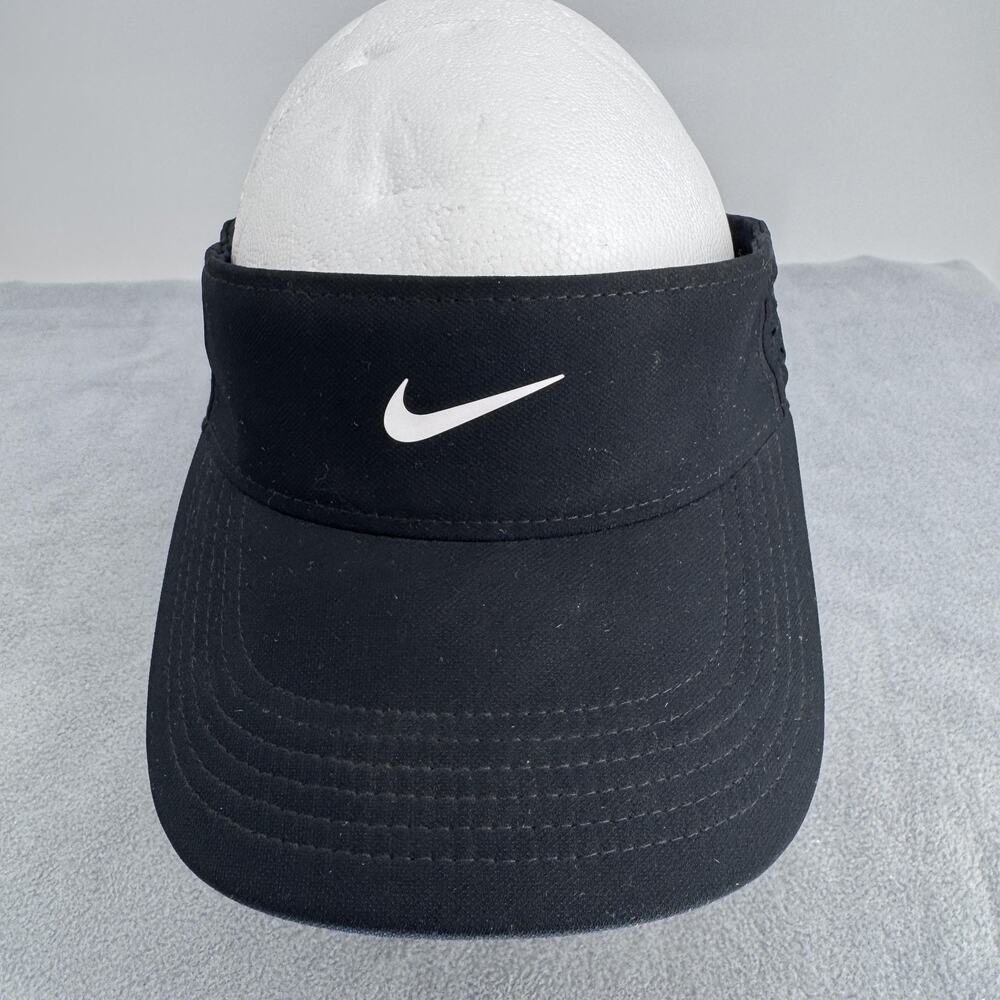 Nike Dri-FIT Sun Visor Adjustable Mens One Size Black Swoosh Running Golf Tennis